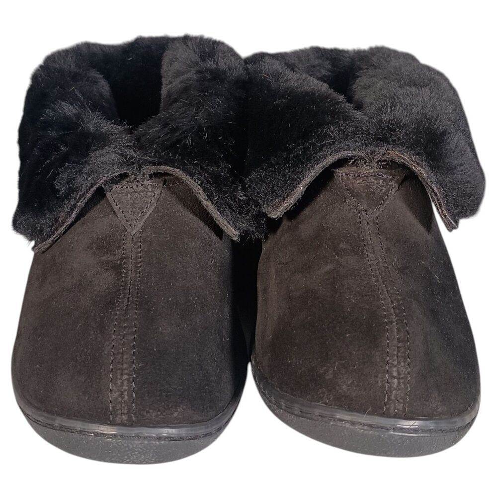 Minnetonka Suede Real Sheepskin Slipper Boots Womens 10 Black Fur Lining - Picture 4 of 14